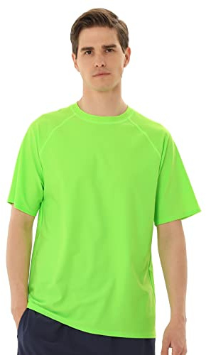 TIZAX Men's Rash Vest Short Sleeve UV Rash Guard Shirts UPF 50+ Sun Protection Swimming Top Sport Tee Shirt Quick Dry Green L