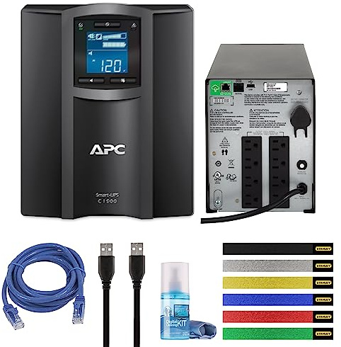 APC 1500VA Smart UPS with SmartConnect, SMC1500C Sinewave UPS Battery Backup, AVR, 120V, Line Interactive Uninterruptible Power Supply with Ethernet Cable, Wire Ties & Cleaning Kit