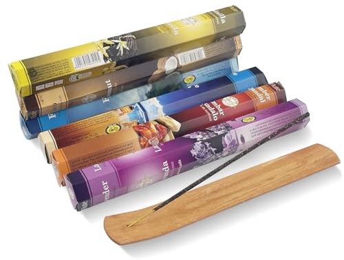 Rseuphiee Set di 120 Pezzi Incenso - 6 Profumi: Lavanda, Foresta Pluviale, Muschio Ambrato, Cocco, Vaniglia, Oceano - Con Porta Bastoncini