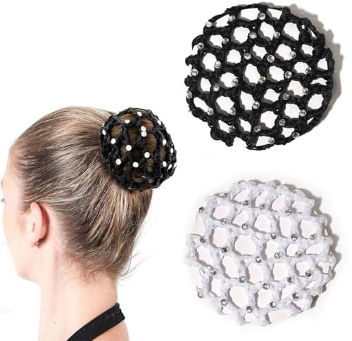 JEYORZY 2 Pezzi Retina per Capelli Chignon Retina,Reti per Capelli,Chignon Bambina con Perline Retine Reti per Capelli Stretch Retina,Retina per Capelli Chignon Bambina con Perline(nero, bianco)