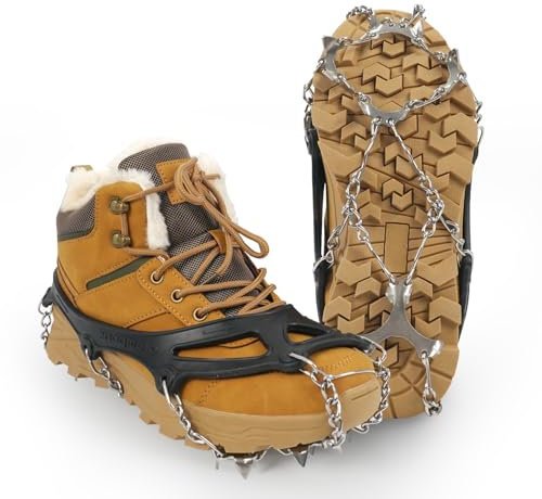 Bingyouth Ice Klampen Steigeisen, Grödel Steigeisen für Bergschuhe, Verdickte Schuhkrallen aus Edelstahl Anti-Rutsch Schuhspikes für Damen Herren für Wandern Klettern Angeln Schwarz-XL