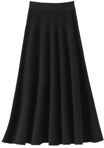 FM2018XSL Donna Gonna Lana Lunga Elastico in Vita Gonne Pieghe in Maglia Invernale Caldo Gonna A Trapezio (IT, Testo, Taglia Unica, Regular, Regular, Nero)