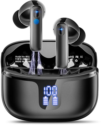 Wireless Earbuds, Bluetooth 5.3 Headphones Wireless Earphones with 4 ENC Noise Cancelling Mic, 2025 Deep Bass Stereo Ear Buds, 40H Playtime Wireless Headphones in Ear, LED Display/IP7 Waterproof/USB-C