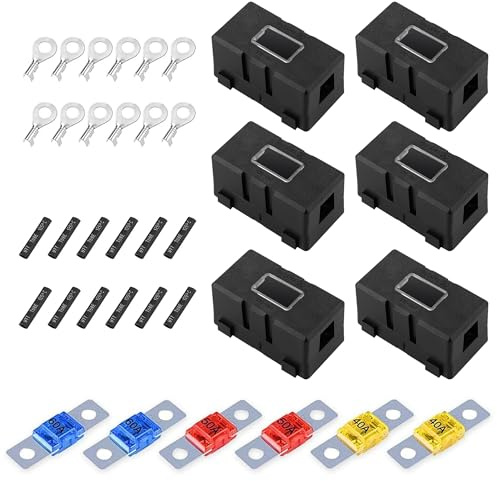 Lot de 6 porte-fusibles MIDI pour voiture avec 40 A, 50 A, 60 A, Mega fusible ANS, haute tension pour voitures, camions, véhicules de construction, bus, caravanes, bateaux