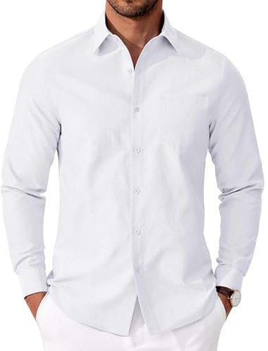 COOFANDY Camisas Hombre Manga Larga Oxford Camisa Regular Fit Camisa de Negocios de Algodón Camisa Casual sin Plancha con Bolsillo Bianco XXL