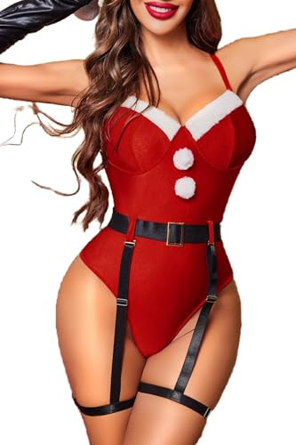 Avidlove Costume di Natale da Donna Lingerie Sexy Babydoll di Babbo Natale Vestito Teddy Pigiama Abito Abiti
