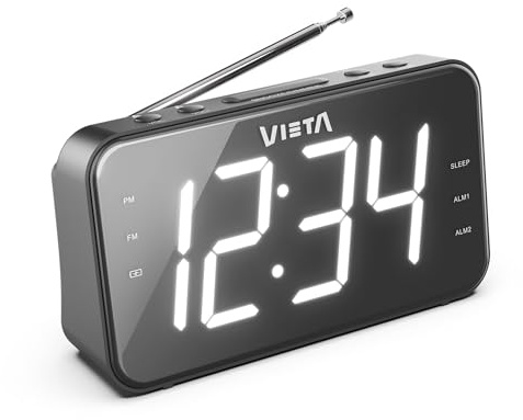 Vieta Pro | Despertador Digital con Radio FM Autotune y Altavoz Integrado de Sobremesa para mesita de Noche con Pantalla Display LED con Reloj y 2 Alarmas. Modo sueño y botón Snooze | VHAL200