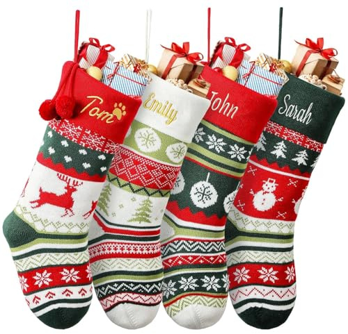 Infiher Personalized Christmas Stockings with Embroidered Name & Monogram,Custom Knit Christmas Stocking for Kids Girl Family,1 Pack 19.7” Large Xmas Stockings for Fireplace or Holiday Decor