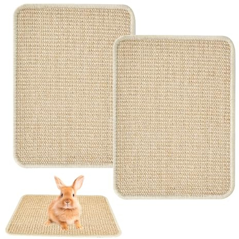 PYserne Lot de 2 tapis griffoirs en sisal pour lapins - Tapis en chanvre pour rongeurs - 30 x 40 cm - Cage pour animaux de compagnie - Literie naturelle - Soin dentaire pour mâcher, nicher, dormir