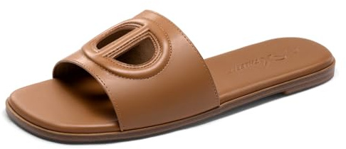 Athlefit Women's Flat Sandals Slip On Summer Beach Slide Sandals Tan 11