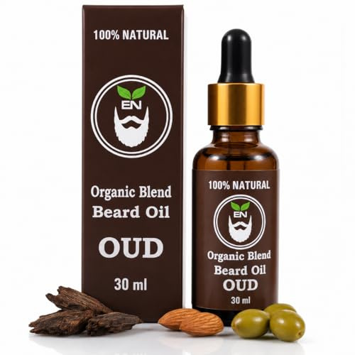 EverNook Organic Oud Beard Oil for Men – Beard Growth & Moisturising Formula with Argan, Castor & Jojoba Oils – Softens, Conditions & Reduces Dandruff for All Beard Types – 30ml
