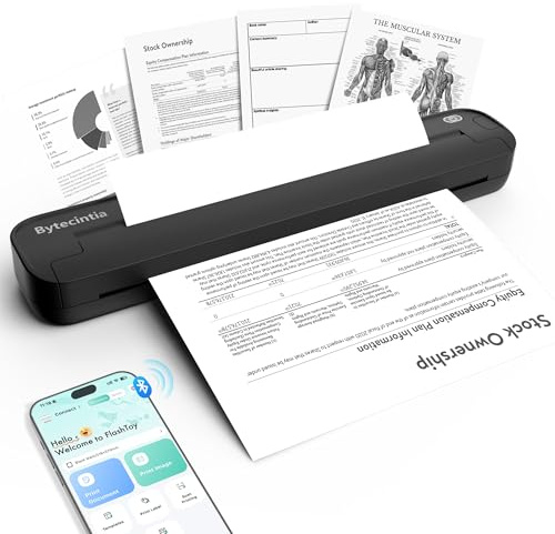ByteCintia Portable Thermal Printer A4, Bluetooth Inkless Mobile Printer Compatible with iOS Android PC, Lightweight Printer for WFH Field Work & Tattoo Stencils, Supports A4 B5 Letter (Black)
