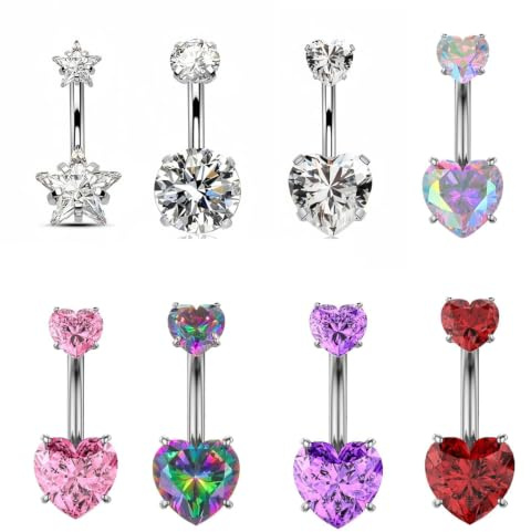 8PCS Multicolored Set Dangly Belly Button Bars, Belly Button Piercing Kit | Navel Piercing Jewelry, Smooth Bar, Comfortable Piercing Jewelry, Twist Design for Easy Wear and Replacement