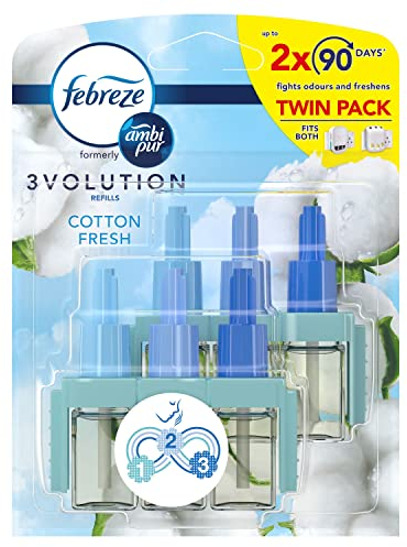 Febreze Ambi Pur 3Volution Air Freshener Plug-in Diffuser Refill, Odour Eliminator, Cotton Fresh, 40 ml, (20 ml x 2)