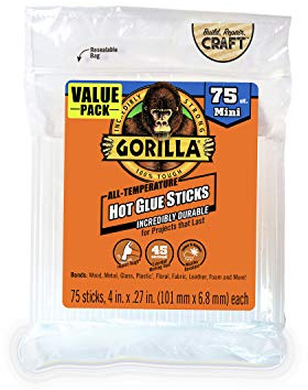 Gorilla Hot Glue Sticks, Clear Glue, Mini Size 4 Long x 0.27 Diameter, 75 Count (Pack of 1) - Safe for All Temperatures with Extended Working Time