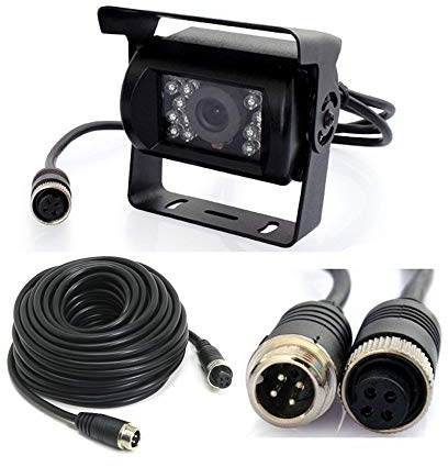 4 Pin Vehicle Backup Camera 12V-24V,18 LED IR Night Vision CCD Car Rear View Parking Reverse Camera + 4Pin Connector 15m/50ft Extension Cable for Bus Truck Camper Lorry Heavy Duty Motorhome