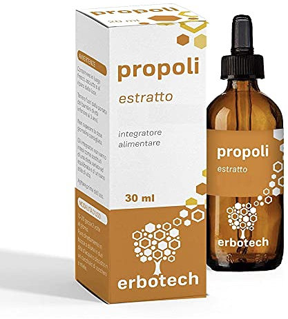 ERBOTECH Propoli (propolis) con Contagocce 30 ml, Tintura Madre, estratto puro al 100%, rimedio naturale per mal di gola e tosse, contribuisce al benessere delle prime vie respiratorie, Made in Italy