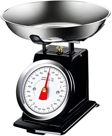 Bilancia da Cucina in Ferro con Vassoio in Acciaio Modello Atlas Bilancia Alimentare Max 5 Kg Colore Nero Pratiko Life