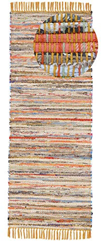 carpetfine Flachgewebeteppich Kelim Chindi Läufer Gelb 60x180 cm | Moderner Teppich für Wohn- und Schlafzimmer