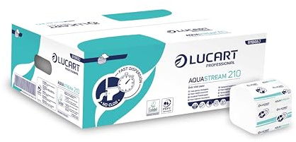 Lucart Professional, AquaStream 210 High Fade Pure Cellulose Interleaved Toilet Paper Ideal for Public Bathrooms and Offices, 9.5 x 11 cm, 40 Packs