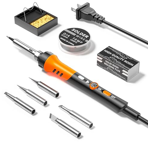 60W Adjustable Temperature Soldering Iron Kit - 9-in-1 With 5 Tips, Solder Wire Stand for Soldering and Repair