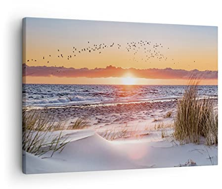 Moderne Impression sur Toile Soleil Plage Oiseaux Image Tableau Decoration Murale 70x50cm Deco Cadre Décoration Salon Chambre Cuisine Horizontal Tableaux Decoratifs Muraux Art Wall Decor AA70x50-4727