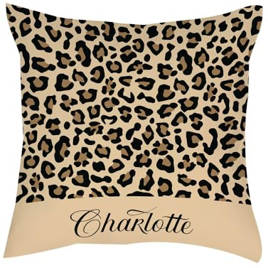 Getagift Personalised Cheetah print Cushion Custom Name, Leopard Print, Animal Print, Sofa decor Home Décor, Satin Throw Pillow/Cushion. (Satin Cushion Cover With Insert)