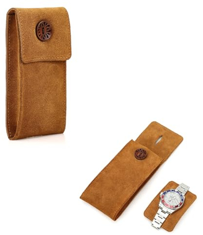 Hiram Boîte de rangement pour montre en cuir suédé de vachette, étui en cuir pour 1 montre - Organisateur de voyage portable pour montre - Pour le voyage et les activités en plein air (Marron)