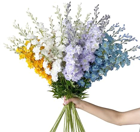 BQEE 3PCS Artificial Larkspur Flower Long Stem Delphinium Floral Silk Flowers for Home DIY Decor (White)