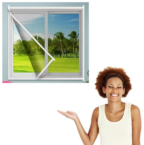 50 x 160 cm, Fensterschutz mit selbstklebendem Klettverschluss - Insektennetz, Fliegengitter Fenster - Insektenschutz mit Blend- & Sonnenschutz - Fliegennetz ohne Bohren