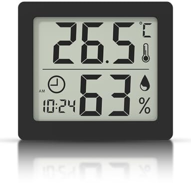 Igrometro Termometro per interni Schermo LCD grande da 3,1 pollici Monitor di Temperatura e umidità per Ambienti Termoigrometro con orologio (nero)
