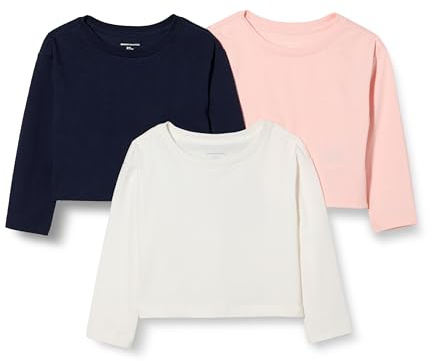 Amazon Essentials Fille T-shirts à manches longues, Lot de 3, Ivoire/Bleu Marine/Rose, 8 ans
