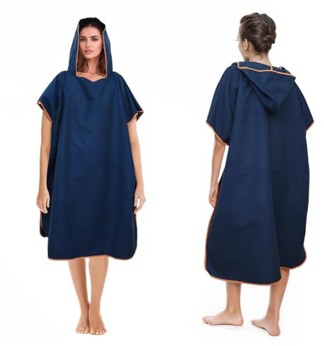 Badeponcho Damen& Herren,Poncho Handtuch,Mikrofaser-Surf Poncho,Lang Umkleidehilfe mit Kapuze für Herren Damen, Ideal Handtuch zum Strand, Brandung, Surfen (Dunkelblau)