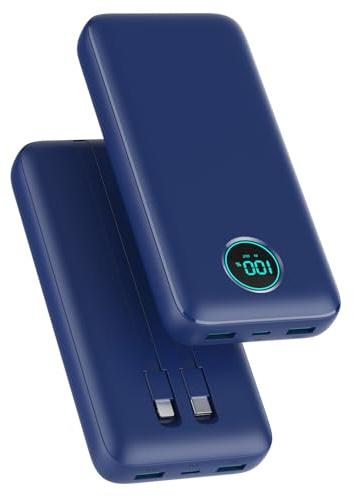 Power Bank 26800mAh mit Kabel, PD 25W QC4.0 Schnellladung USB C Powerbank, 5 Ausgängen Externe Handyakkus Tragbares Ladegerät mit LCD Display Kompatibel mit iPhone 17/16/15, Samsung Huawei Pixel usw