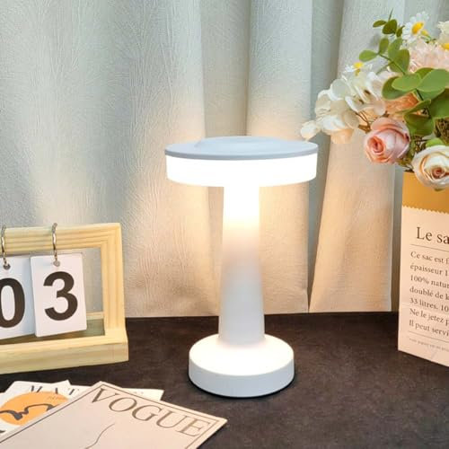 AoLa Lampada da Tavolo Ricaricabile a LED Luce da Tavolo con Manubrio a sfioramento dimmerabile Lampada da Tavolo Senza Fili USB Ricaricabile 1800mAh con Interruttore Touch Lampada da Comodino,Bianca