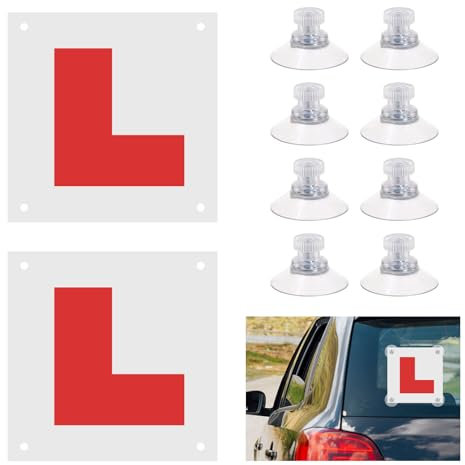 2 Pack Magnetic L Plates for Car, Fully Magnetic Learner Driving L Plates with 8 Suction Cups Magnetic Car Sticker for Learner Drivers Easy Install & Remove, Waterproof, Reflective, Repeatable