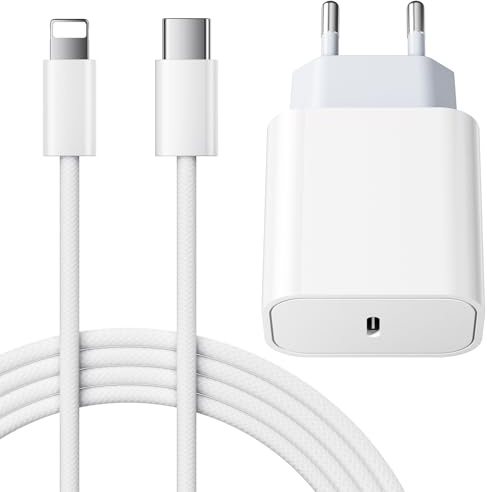 25W Cargador Carga Rapida for iPhone 14/14 Pro/14 Pro Max/14 Plus 13 12 11 SE XR X XS 8 7, USB C Carregador Enchufe Rapido Adaptador Charger Corriente con 2M Cable, Blanco