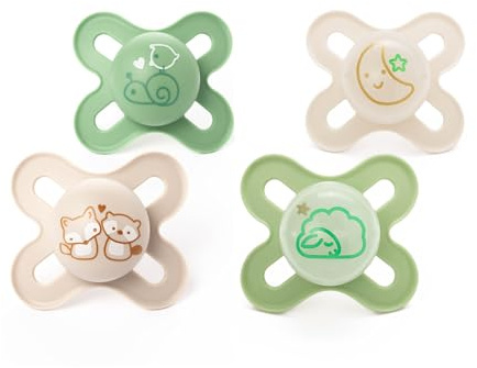 MAM Day & Night Dummies, 0-2M, 4 Pack, Neutral/Green