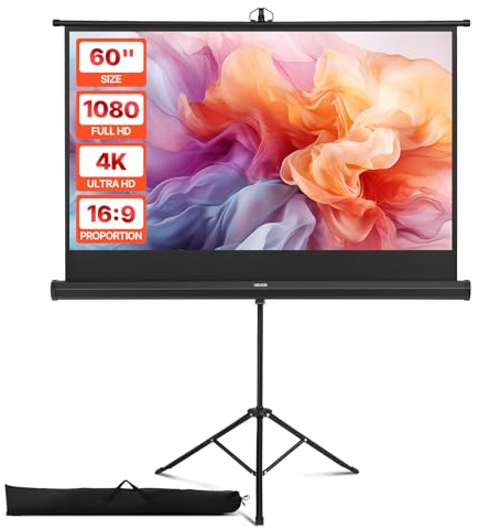VEVOR Projektionsleinwand Stativleinwand (60 Zoll) mit 160° Weitwinkel, Beamerleinwand für Projektor innen & außen 16:9 4K HD, tragbare Filmleinwand mit Tragetasche für Heimkino Präsentation