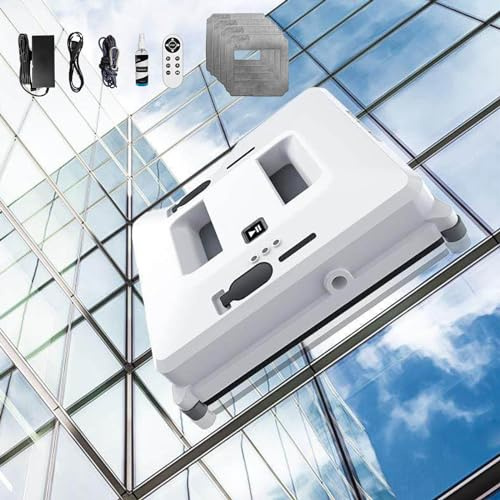 Robot Window Cleaner - 80W Automatic Glass Cleaner with Double Water Spraying and Strong Suction for Interior and Exterior Windows, 3000Pa Suction Power