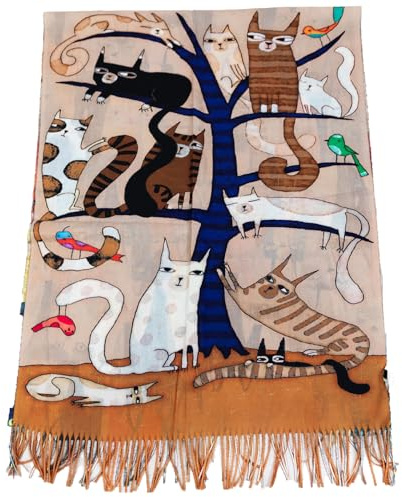Toocool Sciarpa stola unisex Klimt Van Gogh Kandinsky Monet foulard con quadri famosi 70x170 cm Scialle Opere d'Arte A001 [W-9620 GATTI, Taglia unica]