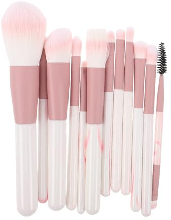 Beaupretty Juego de 12 Brochas de Maquillaje para Rostro y Ojos, con Mango de Madera y Patrón Artístico, Set de Brochas Faciales para Uso Diario y Viaje