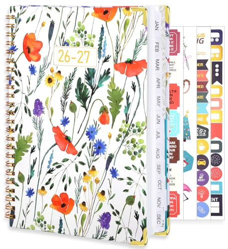 2026-2027 Planner, Weekly and Monthly Planner, July 2026-June 2027, Calendar Planner A5 (6.1 x 8.4) with Tabs, Inner Pocket for Home School Office Supplies, Red Flower