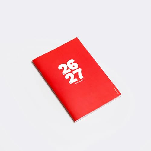Octàgon Design - Piccola agenda mensile 2026-2027, iconica, pianificatore mensile accademico, 12 mesi, agosto 2026 - luglio 2027, piccola (13,5 x 20 cm), colore rosso, copertina morbida