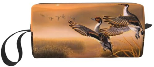 Trousse de maquillage de voyage avec imprimé canard volant - Trousse de maquillage portable simple à fermeture éclair pour femme, Chasse au canard volant, One Size, Trousse de maquillage