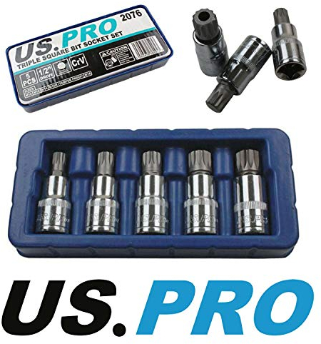 US PRO 5 Piece 1/2'' Drive Spline Triple Square Bit Sockets M10 - M18 2076