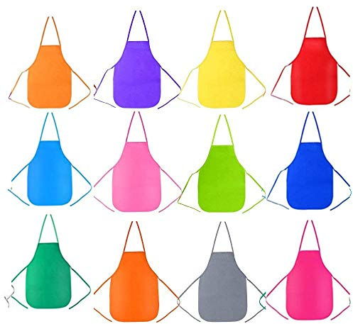 Kinder Bastelschürze Set,Kinder Malschürze Kinderschürze 12 Pack 12 Farben wasserdicht Non-Woven Schürzen Bastelschürze für Kunsthandwerk Kunst Malerei Aktivität Klassenzimmer Community Events Backen