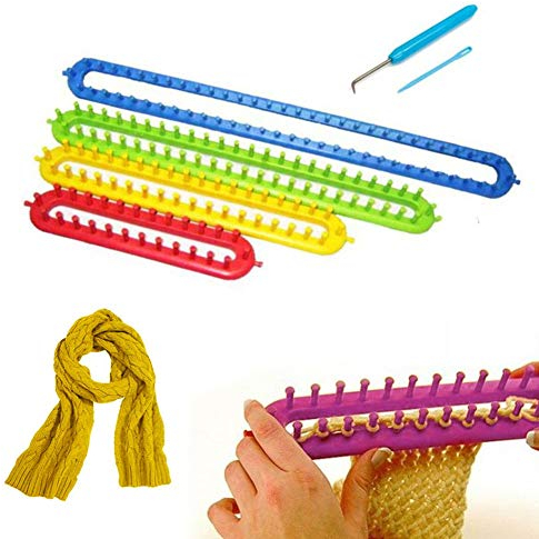 Katech Strickrahmen-Set, 4-teilig Knitting Loom (24cm + 34cm + 44.5cm + 54.5cm) mit Haken und Wolle Nadel, für Anfänger und Strickliebhaber