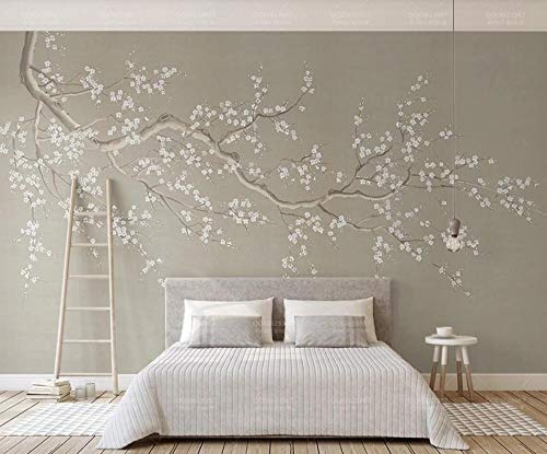 RMwallpaper Papier Peint Panoramique Minimalisme De Fleur De Prunier Zen Peint À La Main Papier Peint Intissé Tapisserie Murales Chambre Salon 200x140cm
