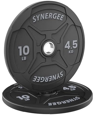 Synergee Bumper Plates – Durable Olympic Weight Plates, Low-Bounce Rubber for Strength Training, Powerlifting, and Functional Workouts.